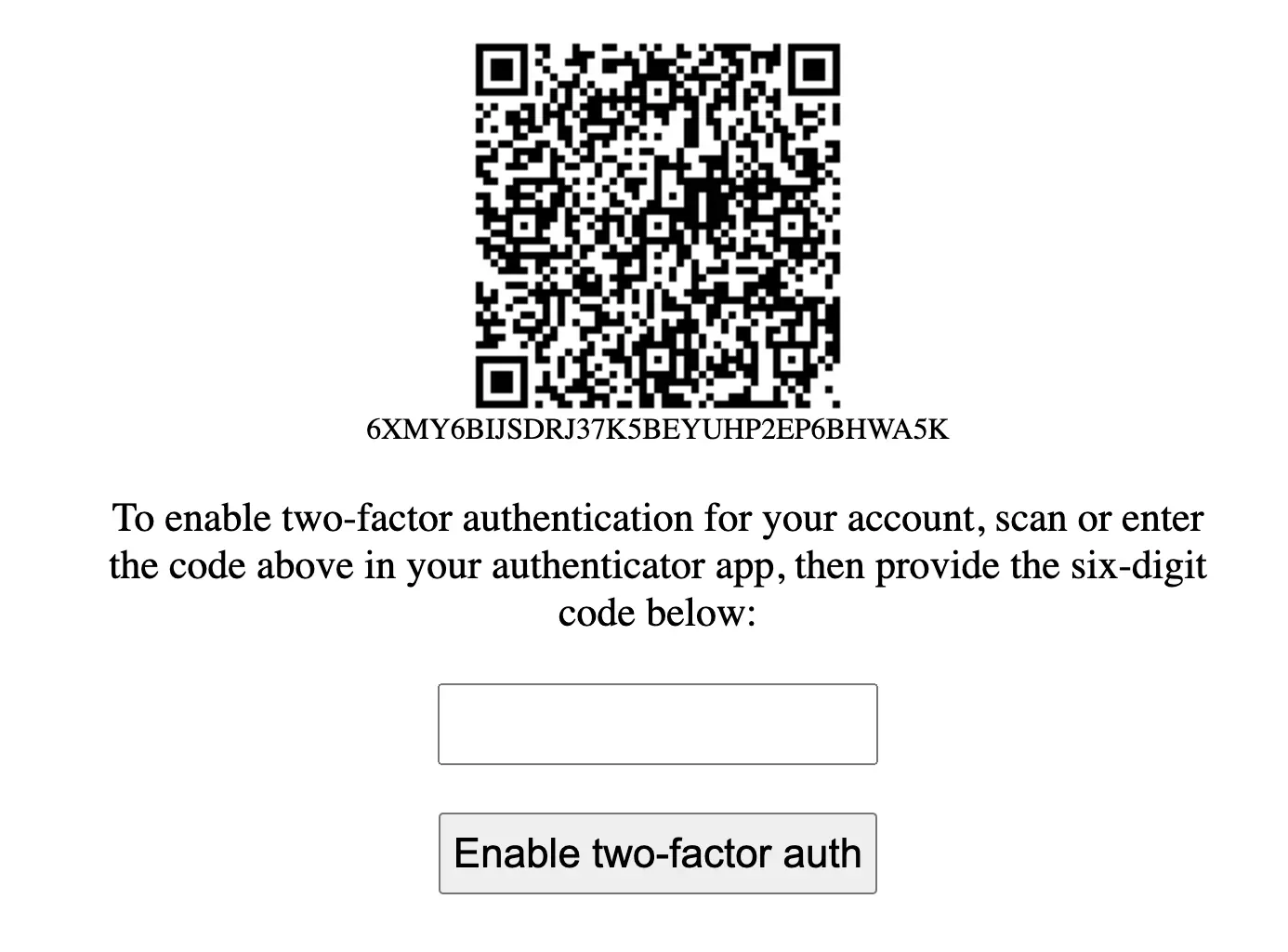An image containing a QR code used to enable two-factor authentiation for your account.
